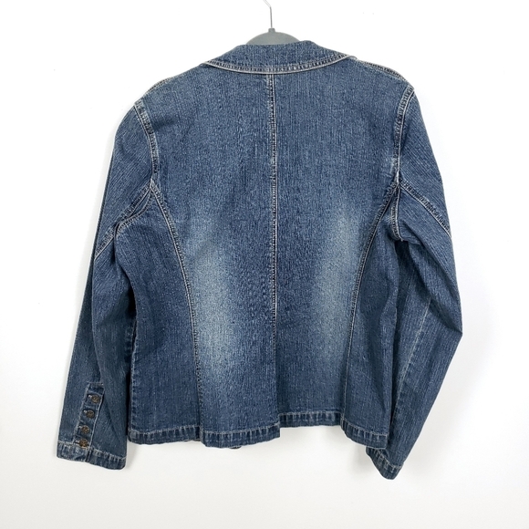 Crazy horse vintage jean jacket wide collar 3 Button Front Approx Medium/ Large - Picture 5 of 7